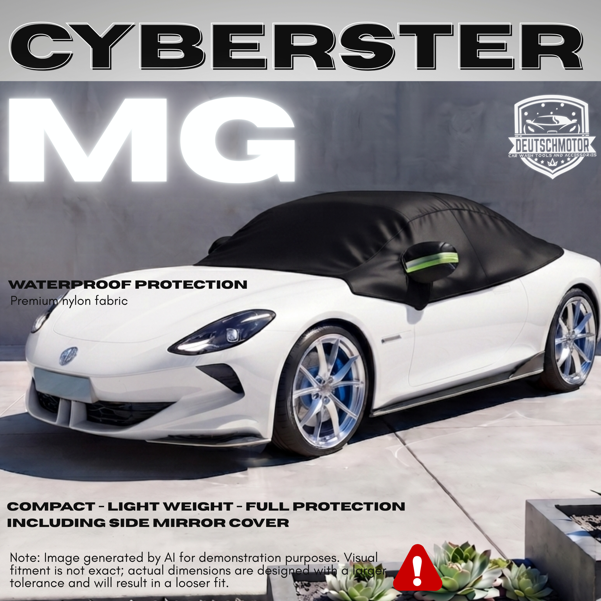 Deutschmotor ultimate compact convertible car cover, fast installation and durable protection against weather elements.