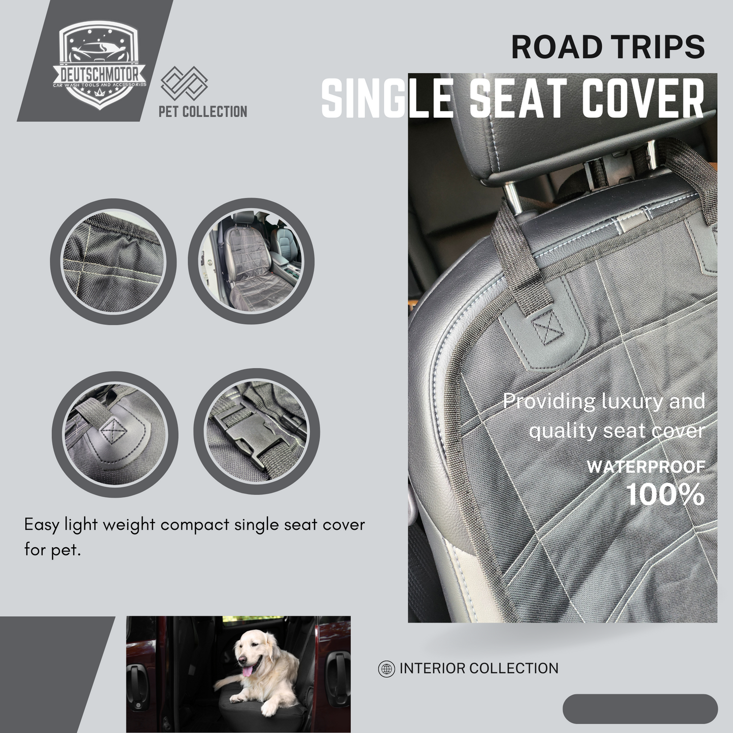 pet dog car front seat cover waterproof travel Protector interior durable buckle