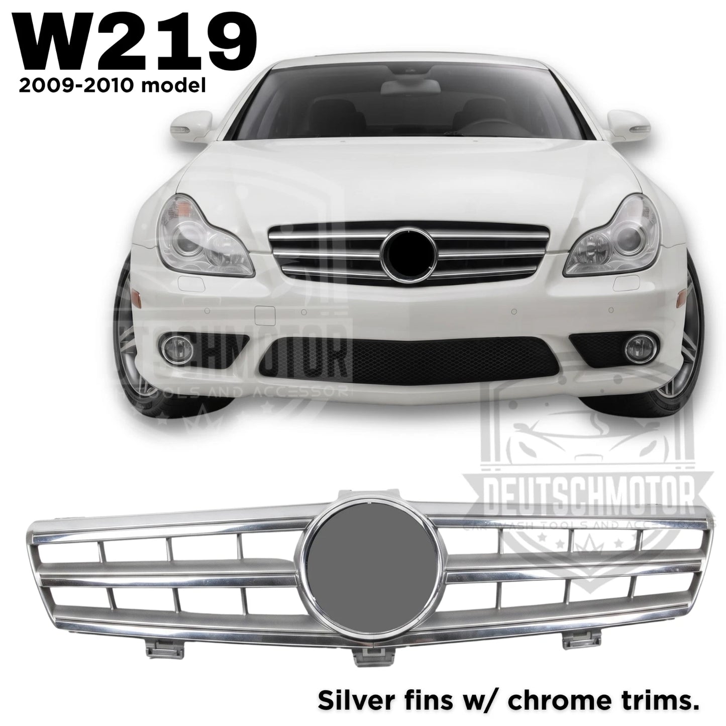 For Mercedes W219 3 fins CLS550 CLS63 CLS55 Grille 2009 2010 silver 3-louvre
