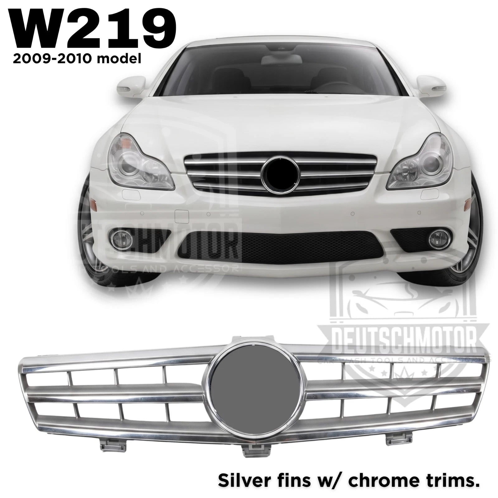 For Mercedes W219 3 fins CLS550 CLS63 CLS55 Grille 2009 2010 silver 3-louvre