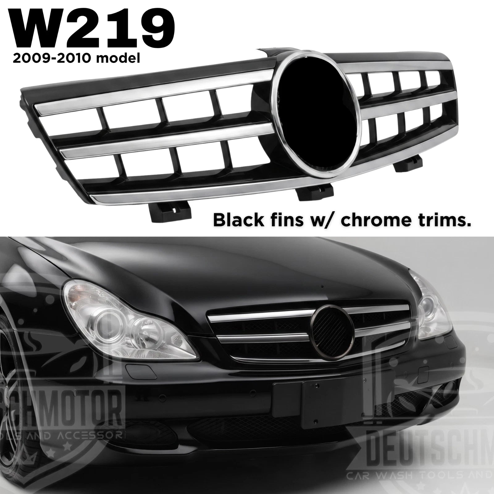 For Mercedes W219 3 fins CLS550 CLS63 CLS55 Grille 2009 2010 black 3-louvre