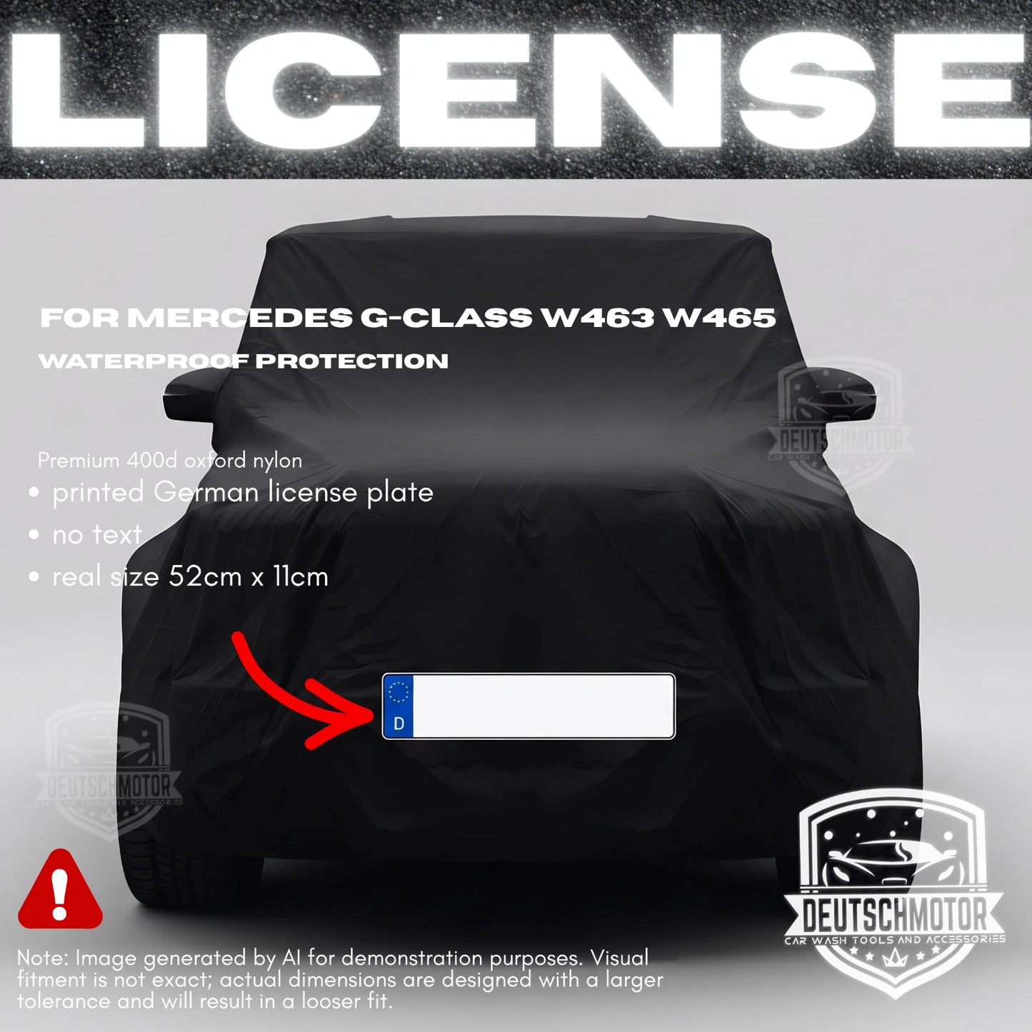 W463 outdoor car cover G550 G63 Mercedes G580 + German license plate DE custom