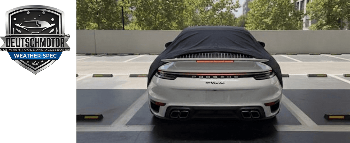 Weather protection for soft top: Waterproof cover demo on 911 992 convertible with full coverage.