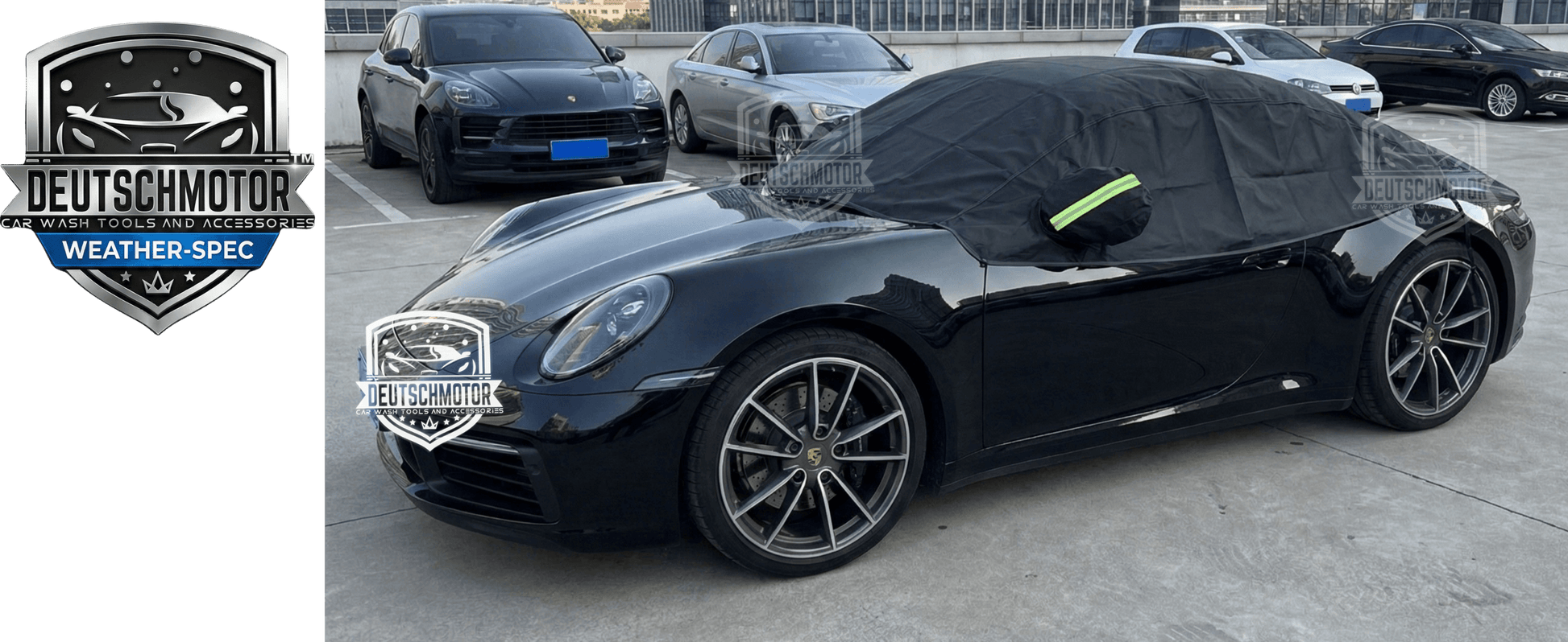 Weather protection for soft top: Waterproof cover demo on CLE convertible with full coverage.
