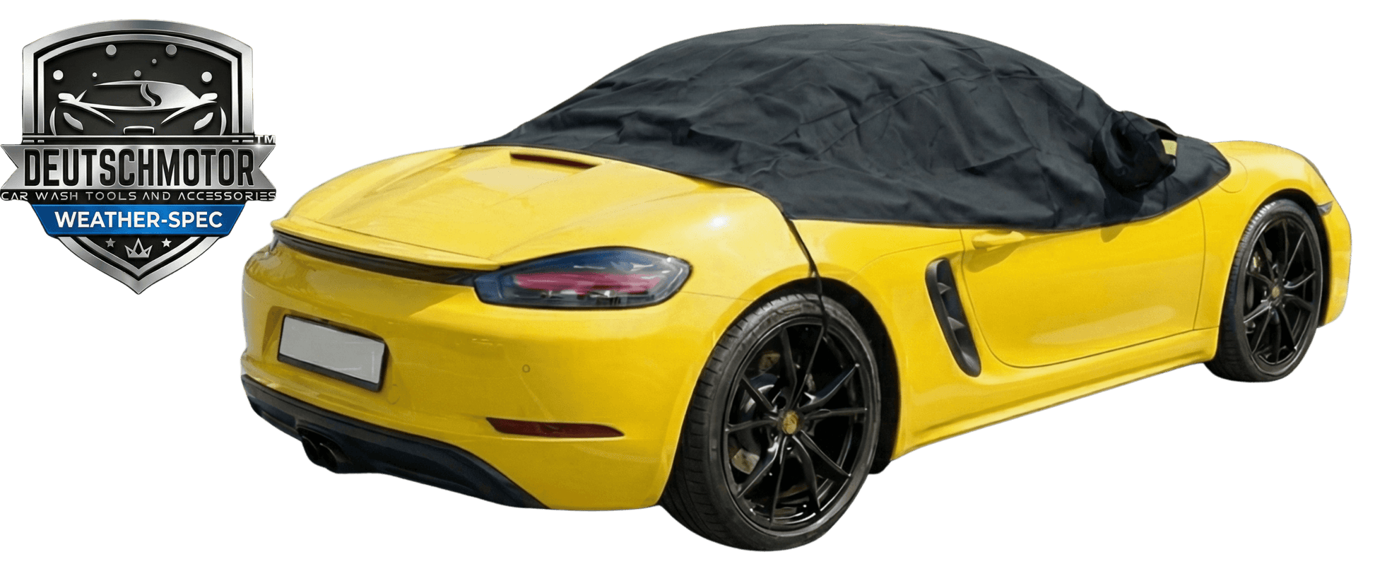 Weather protection for soft top: Waterproof cover demo on Mustang convertible with full coverage.