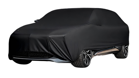 Deutschmotor BMW X7 series car cover in silver, water-resistant, UV protected, hail resistant, suitable for winter snow storage.