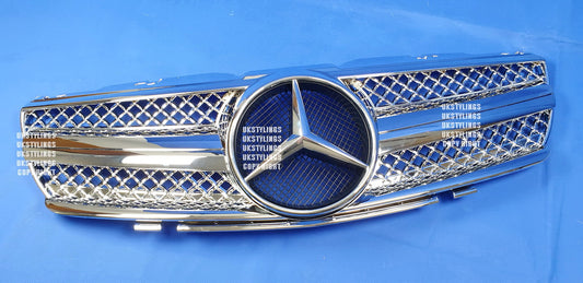 Mercedes R230 SL 클래스 1 핀 전면 스포츠 그릴 2003-2006 SL500 SL600 SL63 (모든 크롬)