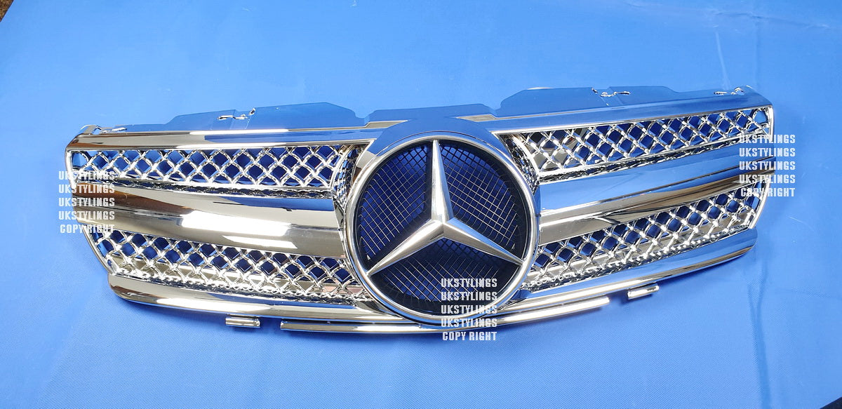 Mercedes R230 SL-class 1 fins front sports grille 2003-2006 SL500 SL600 SL63 (all chrome)