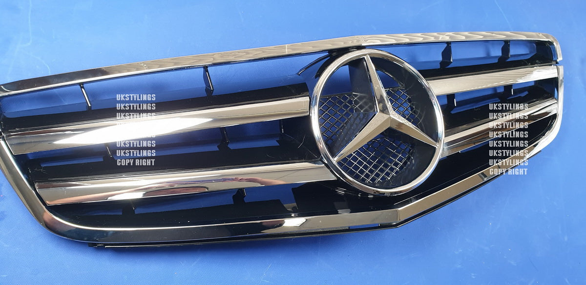 W204 4 Fin mesh chrome grille front sports C220 C300 C350 for Mercedes C-class 2007-2011 (24c)