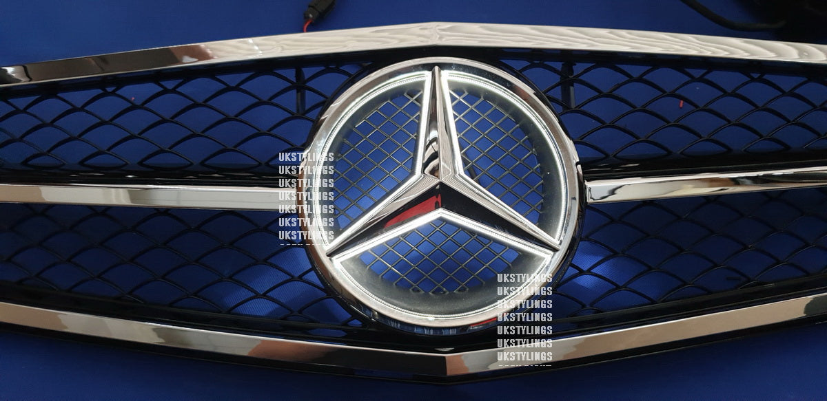 W204 1 Fin mesh grille front sports grille C220 C300 C350 chrome/black color for Mercedes C-class (24d)