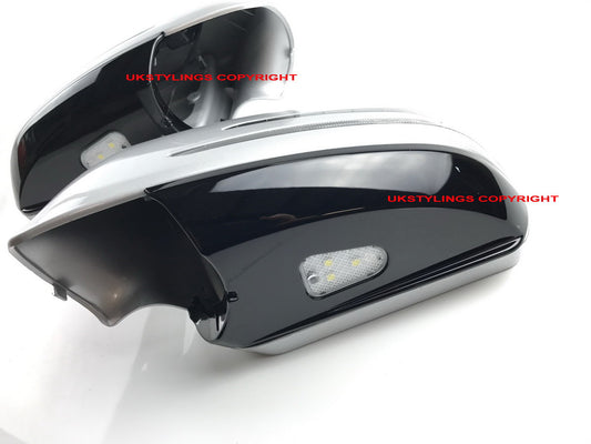 W204 交換用サイドドアミラーカバー LED エントランスライト付き C220 C300 C350 ブラックカラー