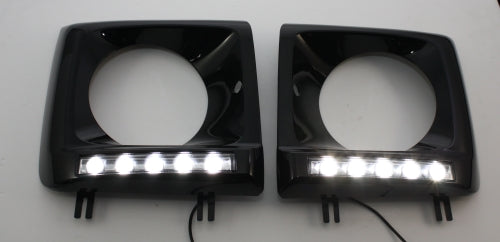 W463 G-클래스 LED 전면 헤드라이트 커버/트림 DRL 주간 주행등 업그레이드 키트 5x LED + 검정색으로 도색 